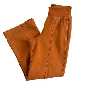 Athleta Pumpkin Orange Wide Leg Joggers High Waist XXS‎ Zip Pockets Thick Jersey